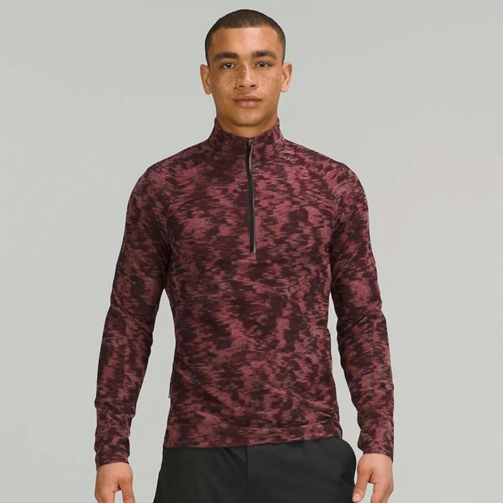 Lululemon Men's Surge Warm 1/2 Zip - Dark Red Jacquard